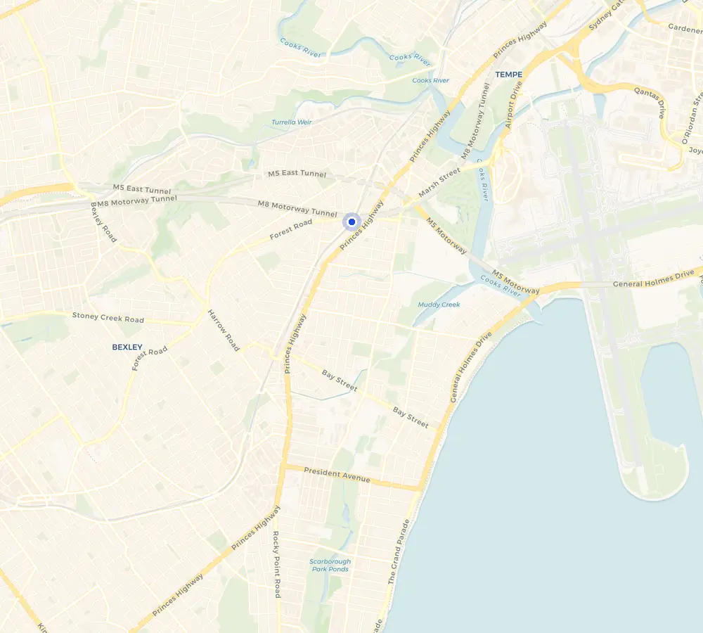 Map of the Arncliffe service area and the surrounding St George, showing Arncliffe and the nearby streets we cover.