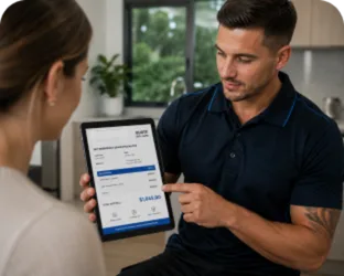Plumber explaining a service estimate in Arncliffe